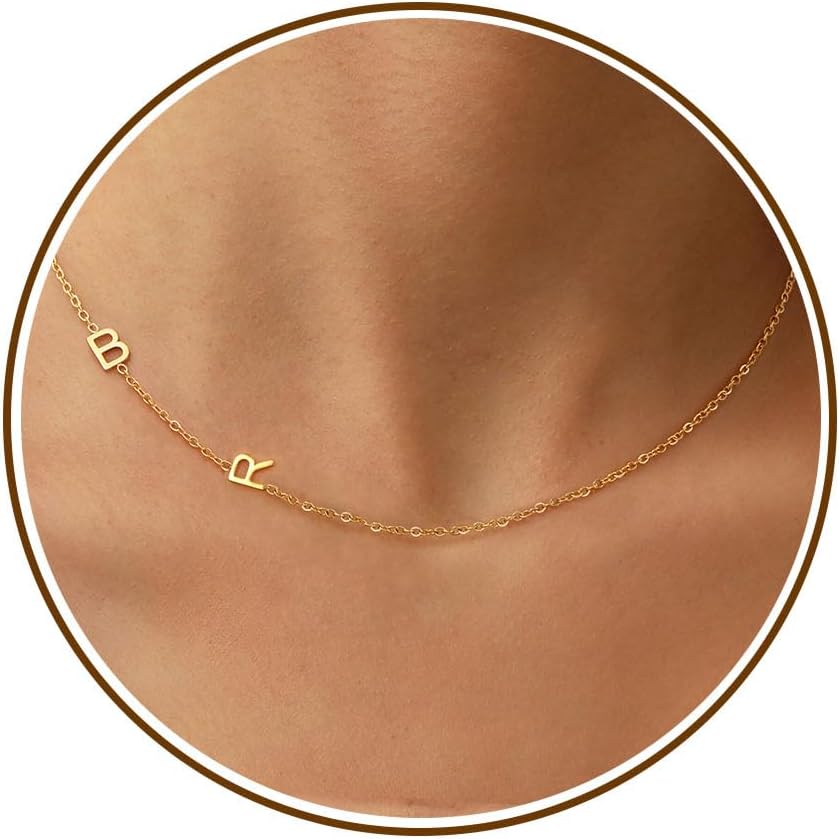 2 Initial Necklaces for Women Sideways Dainty Gold Letter Necklace Daughter Summer Beach Gifts Necklaces Mom Gifts Adjustable Choker Necklace for Girlfriend Best Friend Sister Gift from Sister