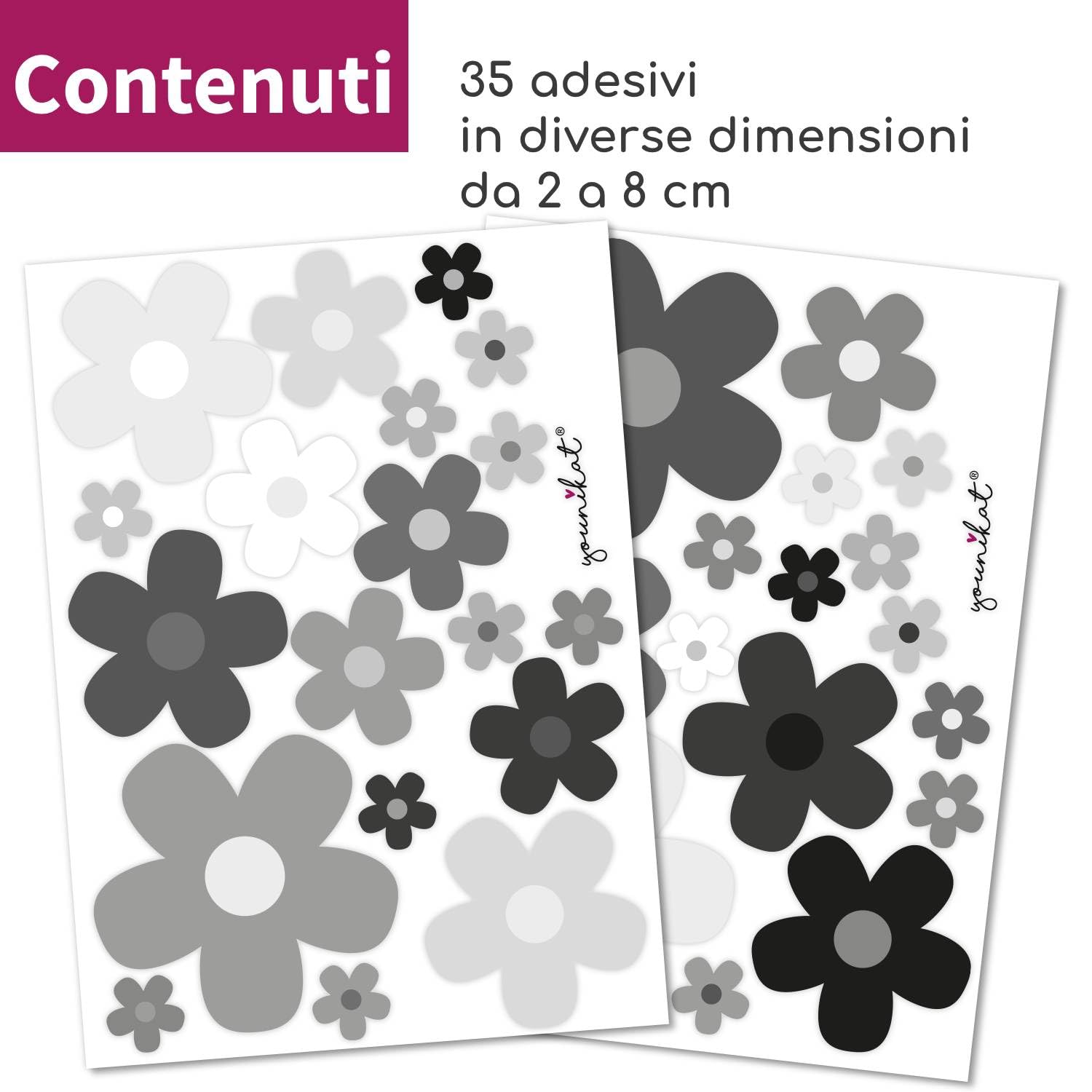 iSecur Set adesivi fiori grigi Flower-Power resistenti - kfz244 | Decorazione resistente per scooter, bicicletta, notebook, computer portatile e auto