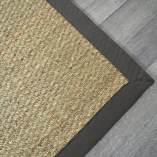 Tapis Jonc de mer - Varana panama - Ganse coton anthracite - 120 x 170 cm