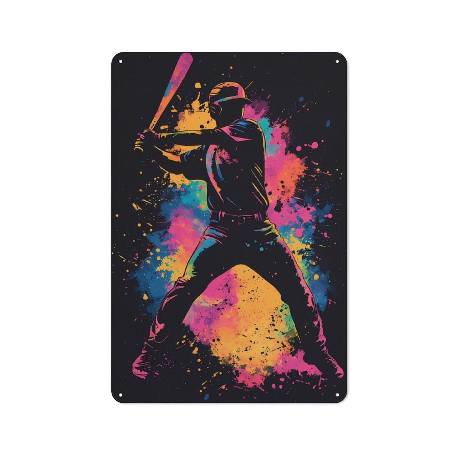 Junmoney Baseball Player Silhouette Rustic Country Metal Sign 30X20cm, Cottage Wall Art For Dining Room, Cafe, Entryway Or Family Room