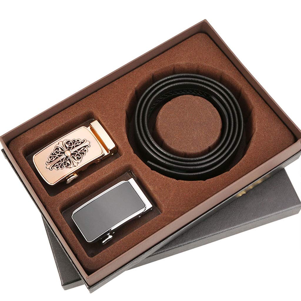 Genuine Leather Men's Belts With Automatic Click Buckle For Work Business And Casual Elegant Gift Box (Color : D, Size : 38-40inch(waist:39inch))