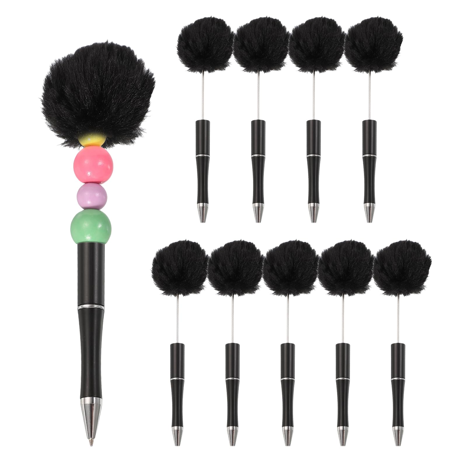 PATIKIL Pompom Ballpoint Pens, Fluffy Ball Pens Pom Pom Plastic Cute Beaded Pen for DIY Gift Writing Office Supplies - 10 Pcs (Black)