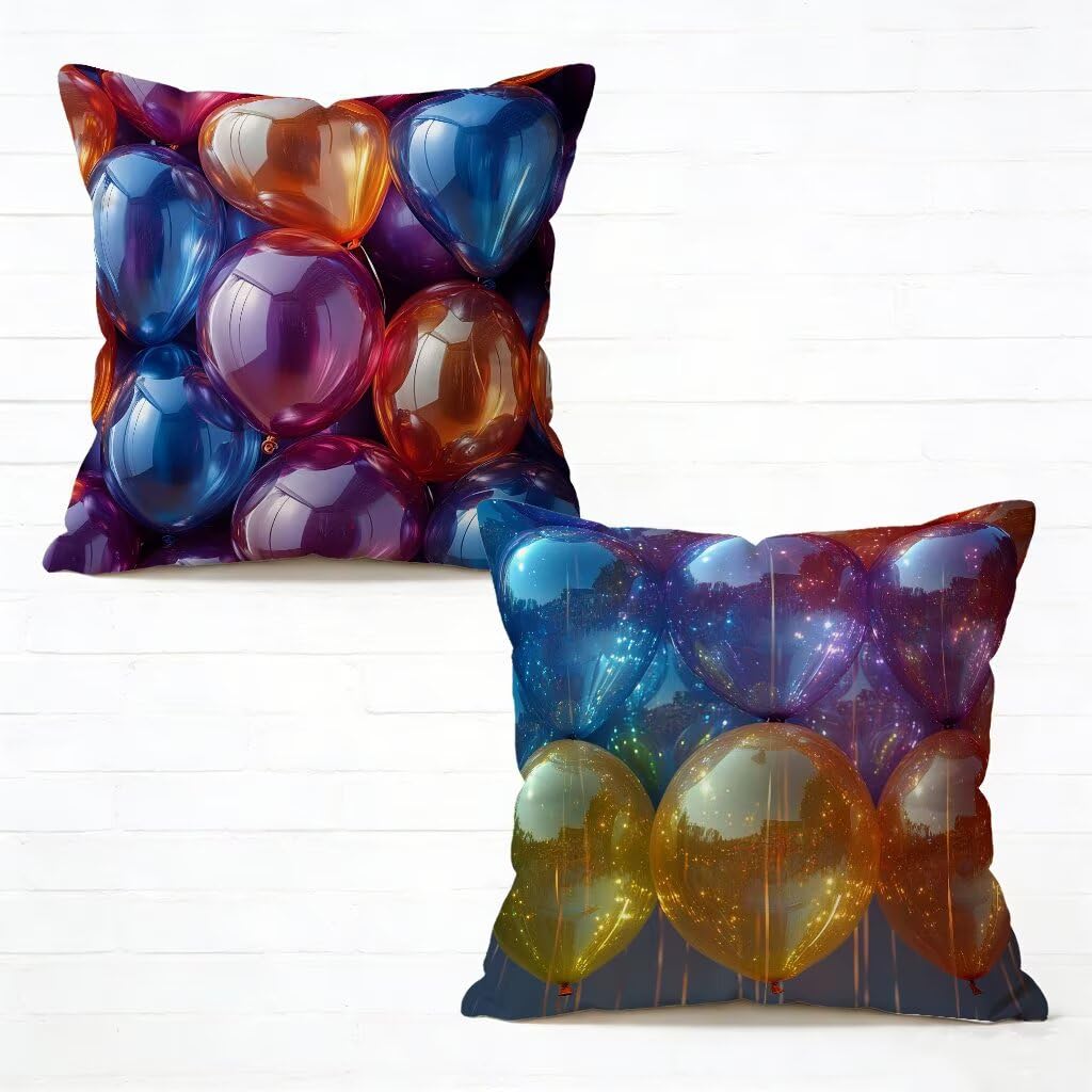Poszewki na poduszki 80 x 80 cm, zestaw 2 kolorowych poszewek na poduszki na sofę, kwadratowe, lniane, dekoracyjne, balon, niewidoczny zamek błyskawiczny, dwustronny nadruk, na lato, wiosnę 5-923CUC