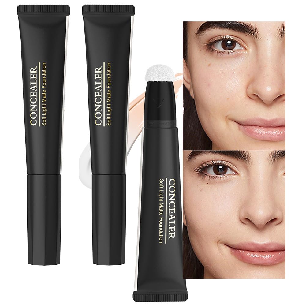 Kaely2Pcs Concealer Serum,Full Coverage Concealer Liquid Foundation,under Eye Concealer Cream Kit,Face Prime Makeup Sets,Eye Ring Corrector for Dark Circles and Puffiness,Corrector de ojeras,06