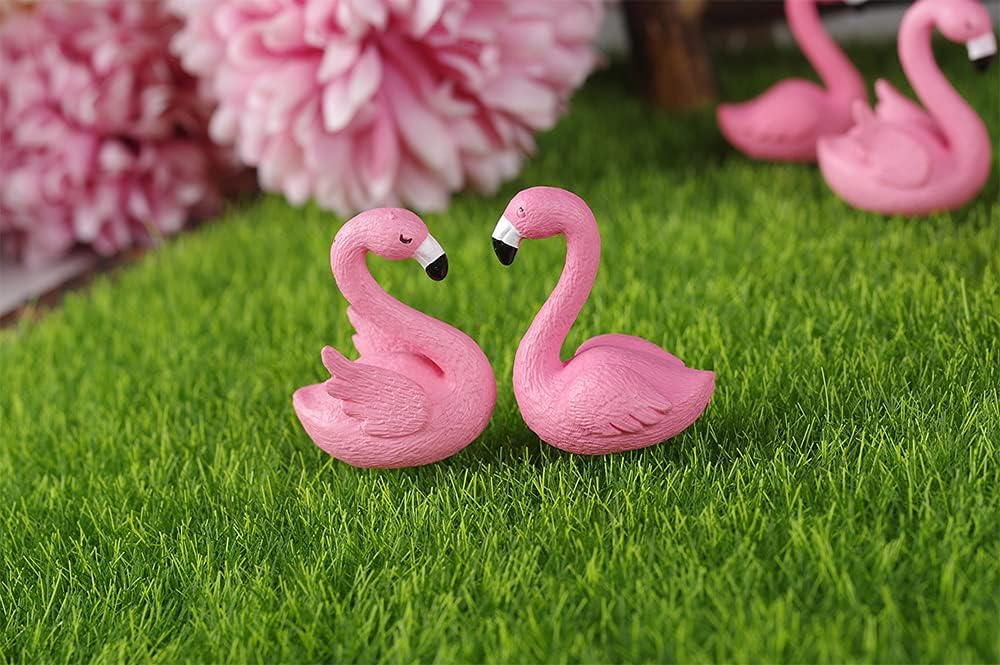 10Pcs Mini Flamingo Miniature Figurines, Cute Flamingo Cake Decorations Easter Cupcake Toppers, Fairy Garden Miniature Moss Landscape DIY Ornament Accessories