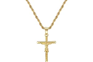 Elegant 18K Gold Plated Crucifix Cross Pendant with Rope Chain for Men and Women