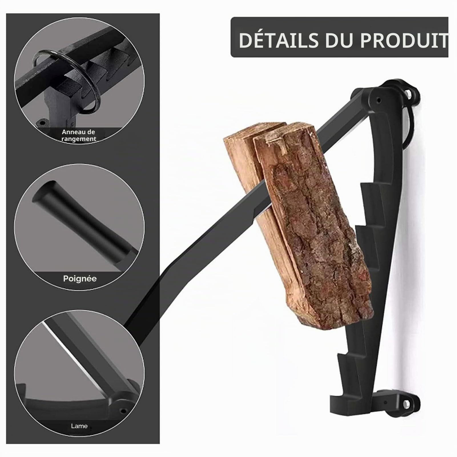 Elprico Fendeur de Buche Manuel Mural, fendeuse de Bois Amovible en Acier à Haute teneur en Carbone, fendeuse de bûches puissante pour des Feux Rapides, pour Camping,arbecue,Pique Nique (Black)