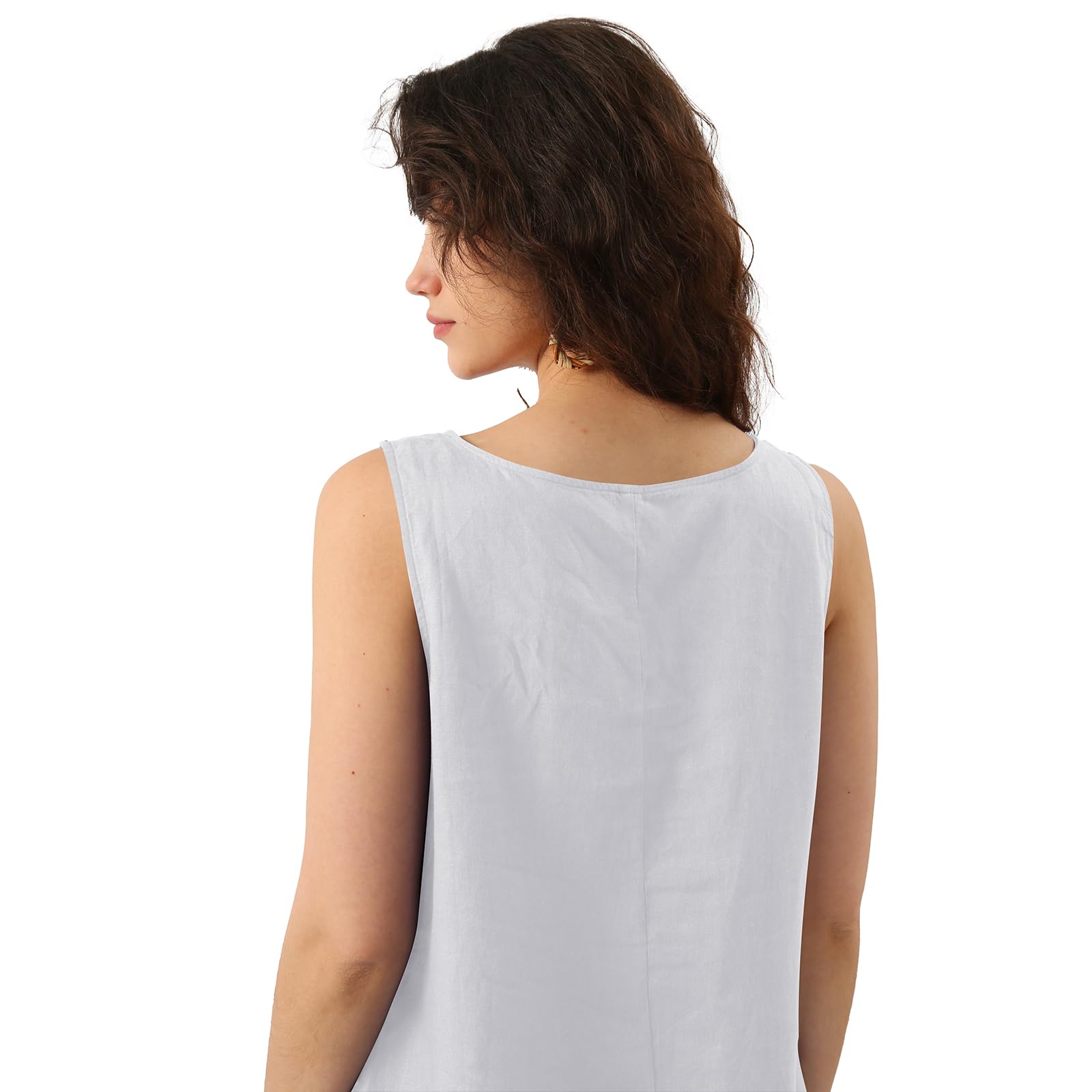 Amazhiyu Leinenkleider Damen Sommer Knielang Leinen A Linien Kleid