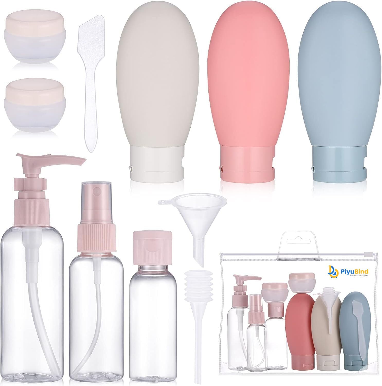 PiyuBind Travel Bottles Set For Toiletries Travel Size Containers Leak Proof Silicone Squeezable Spray Bottles Jars For Women Men, For Shampoo Lotion Body Wash-10 Pack (60 Ml, 80 Ml, Multicolour)