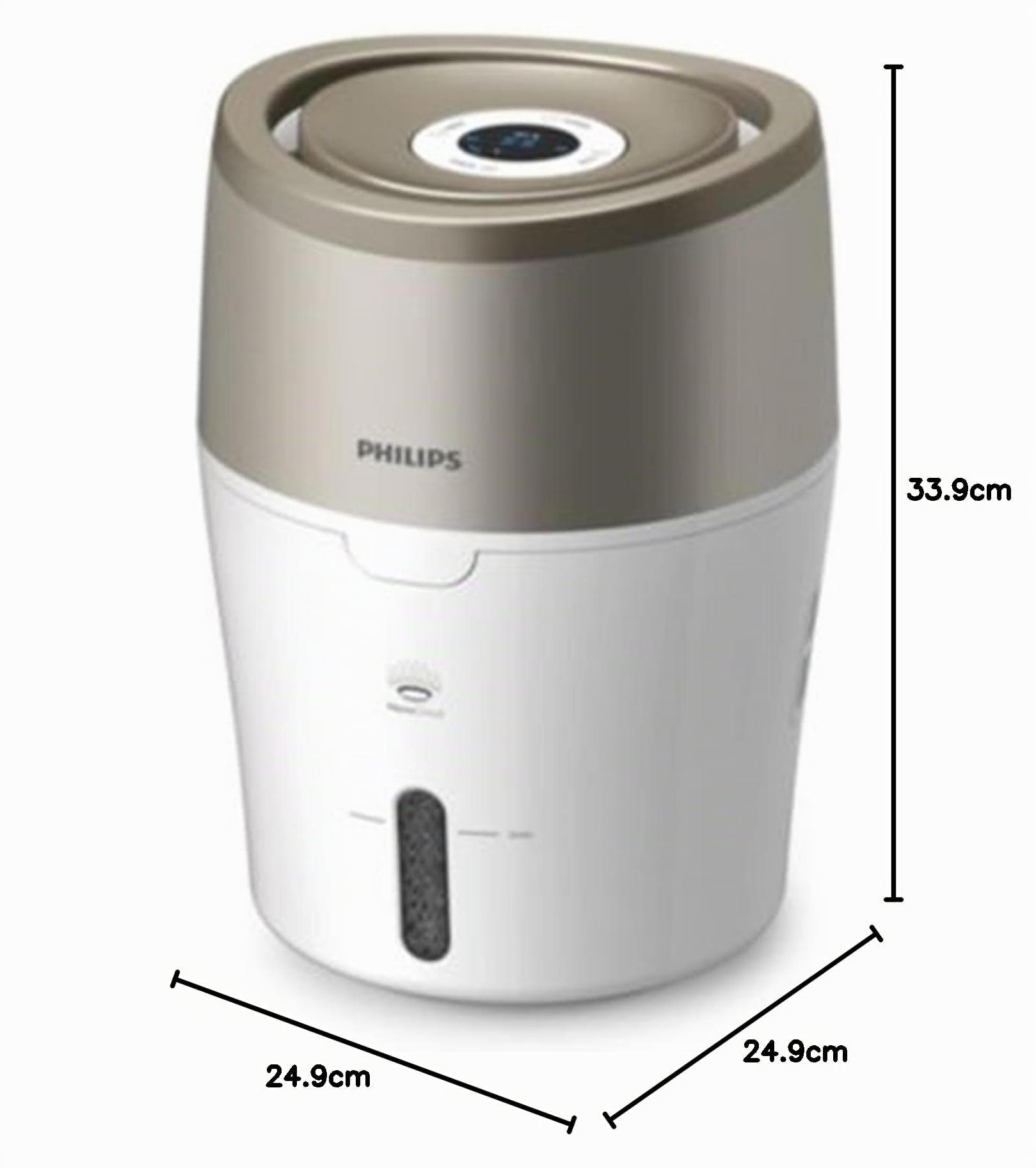 Philips HU4803/01 Umidificatore d'Aria, Tecnologia NanoCloud, Evaporazione Naturale, 2 L, 220 ml/h, Per stanze fino a 25 m², Metallico/Bianco