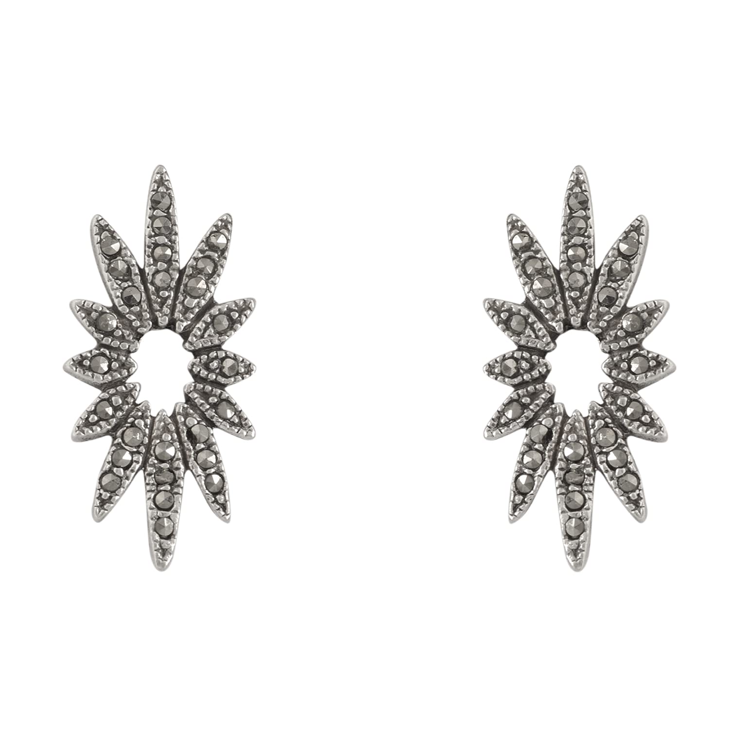 925-92.5 sterling Silver Stud Earring with Real Marcasite stone for Women and Girls