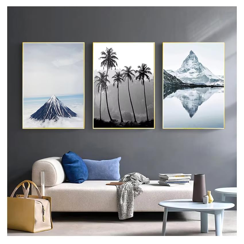 Déco nordique avec ce tableau bateau sur un lac pour salon apaisant
