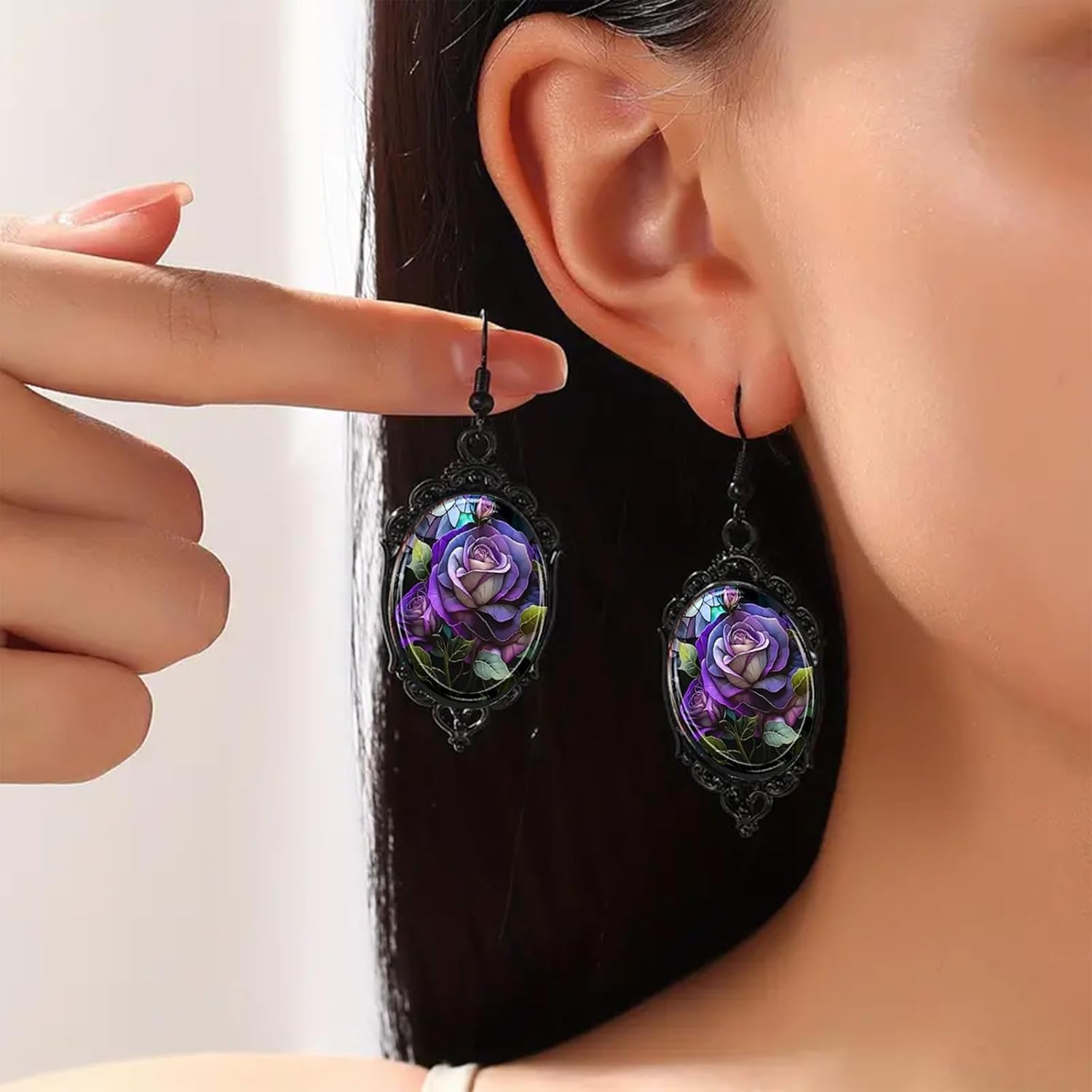 Gothic Rose Cameo Earrings for Women Vintage Crystal Glass Witch Dangle Earring Goth Punk Black Victorian Earring Halloween Jewelry - Image 2