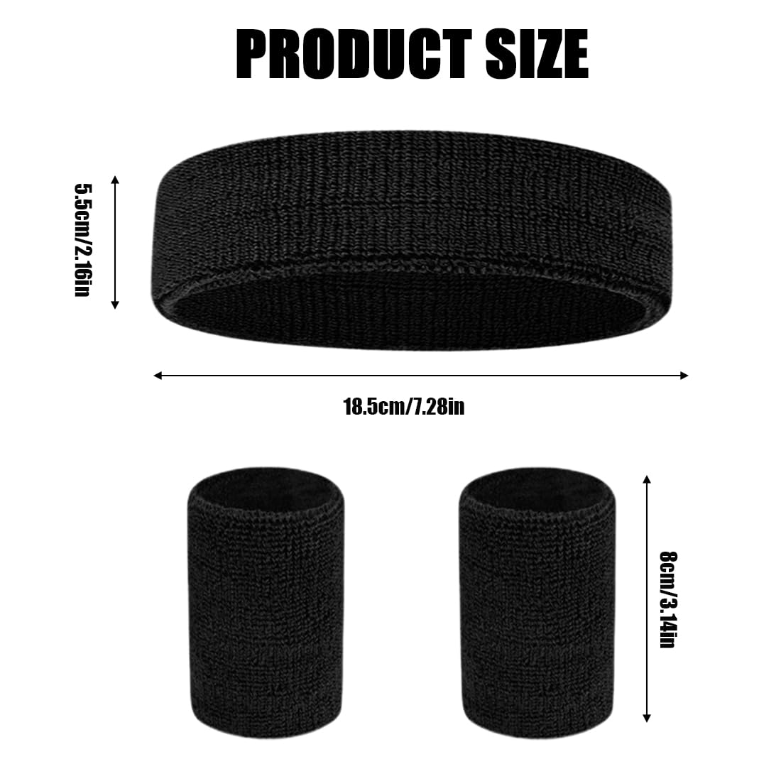 Sweatband Set Wristbands Headbands 3 Pieces Wrist Men Women Sweat Bands for Running Exercise Gym Sports Tennis Basketball Moisture Wicking - Image 2