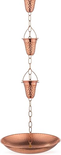 Miniatura 3 de Marrgon Cadena de lluvia de cobre con adaptador de canalón y lavabo de anclaje Campanas decorativas y tazas reemplazan la canaleta y desvían el
