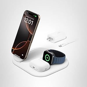 Belkin 3-in-1 MagSafe-Compatible iPhone Charger - Foldable Magnetic Qi2 Certified, MagSafe Charging Station for Phone, Apple Watch, AirPods - Wireless for Multiple Devices