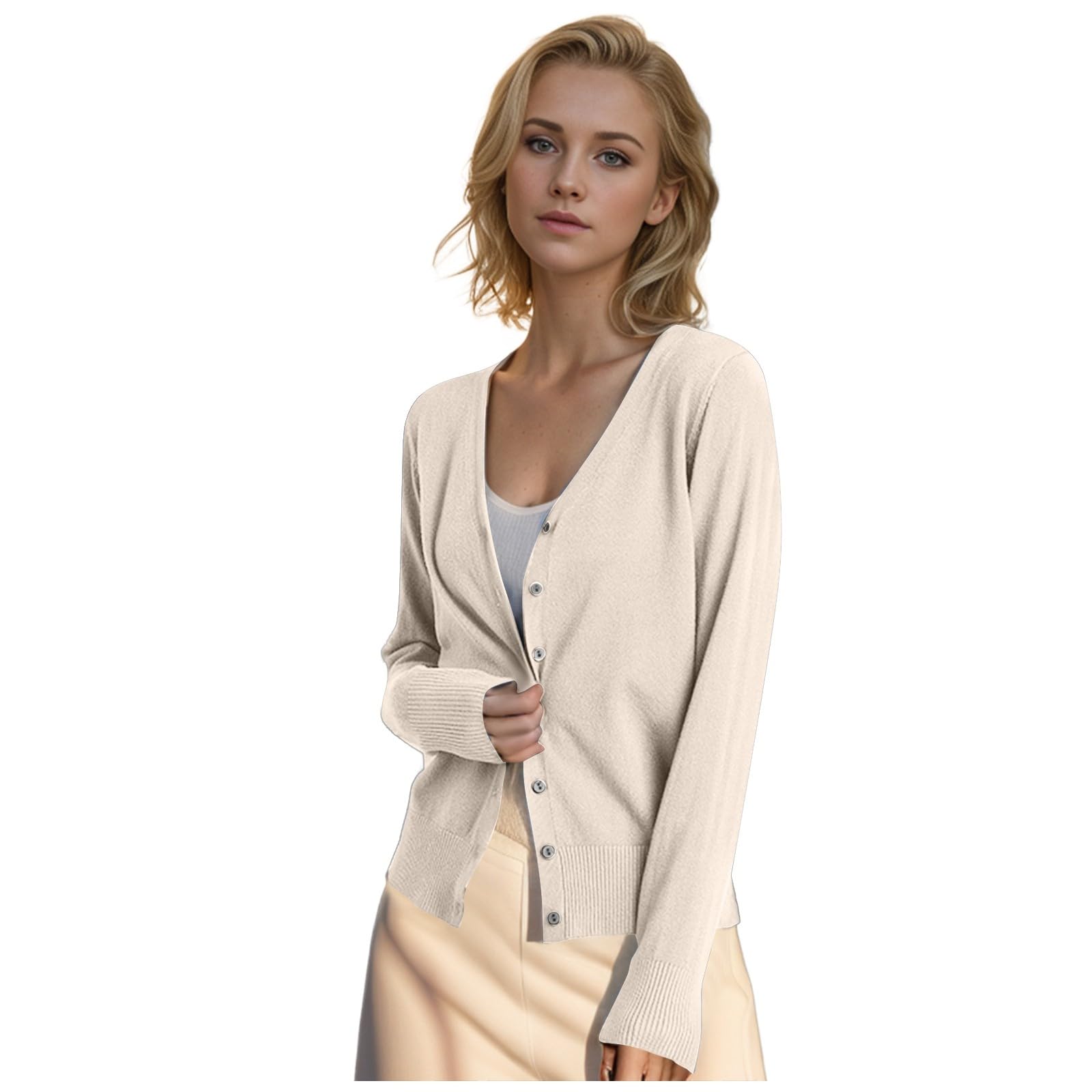 Cardigan da donna, corto, casual, con scollo a V, giacca invernale, con bottoni, sottile, a maniche lunghe, tinta unita, per l'autunno, per le donne, per il tempo libero, giallo., M