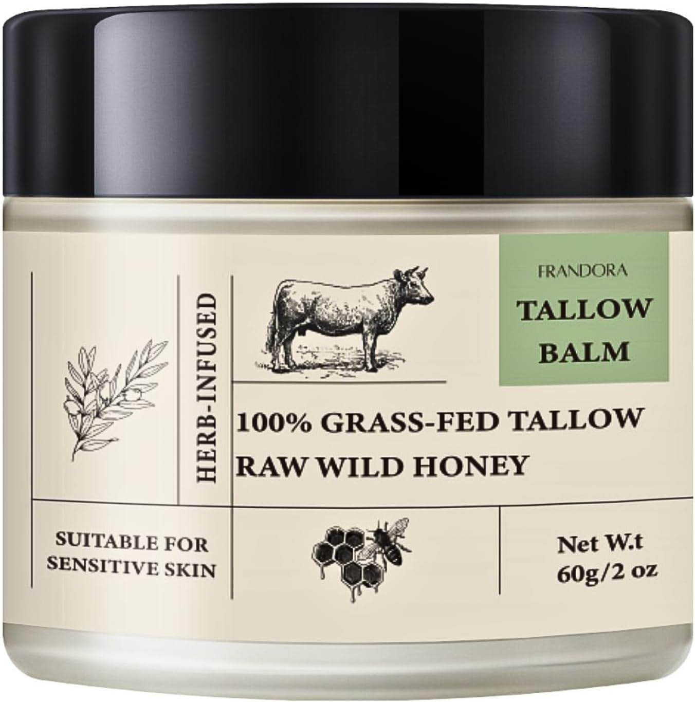Beef Tallow & Honey Balm – All-Natural Moisturizer Hydrates and Nourishes the Skin, Grass-fed Beef Tallow Honey Balm blend - Ultra-Nourishing Moisturizer for Face, Body & Hands.