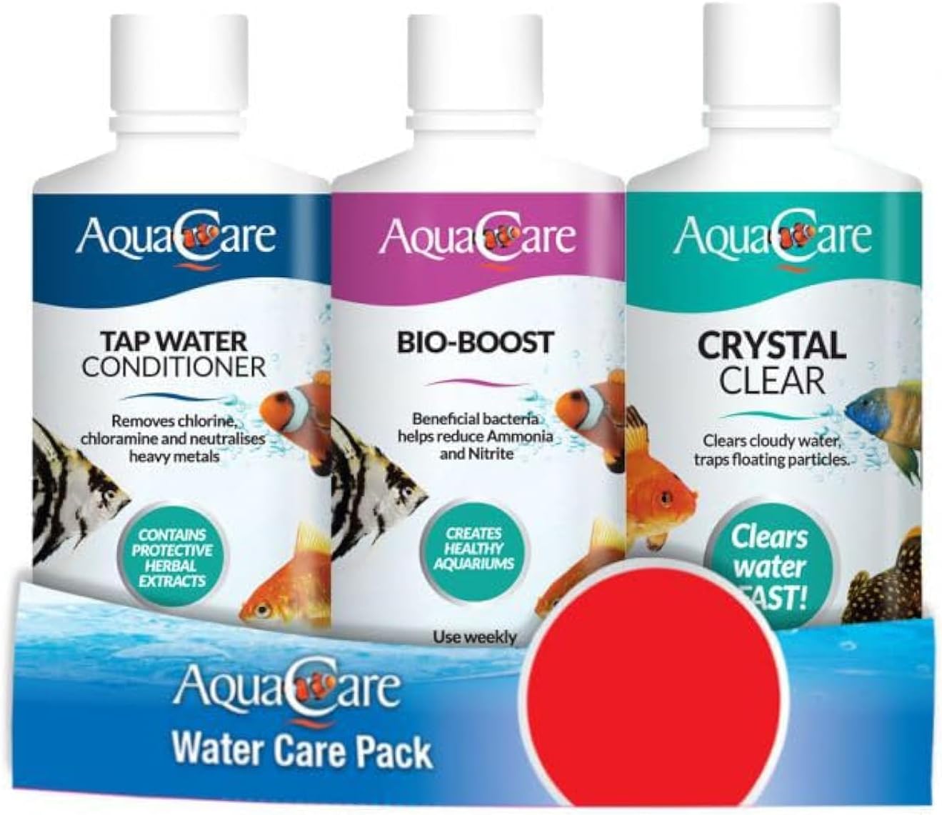 AquaCare Aquarium Water Care Pack - Tap Water Conditioner - Filter Bacteria - Crystal Clear