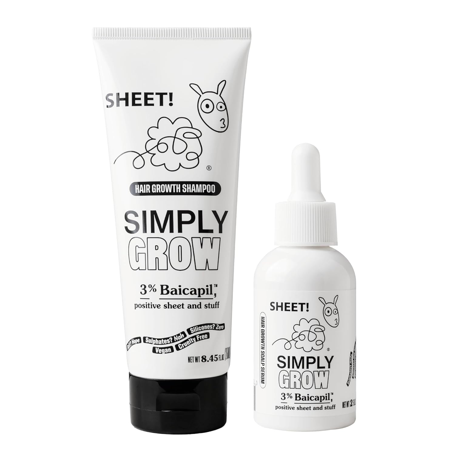 Sheet - Hair Growth Treatment Shampoo & Serum Kit - 8.45 fl oz shampoo + 2 fl oz tonic - 3% Baicapil complex - Water-based sulfate-free formula for fuller-looking hair