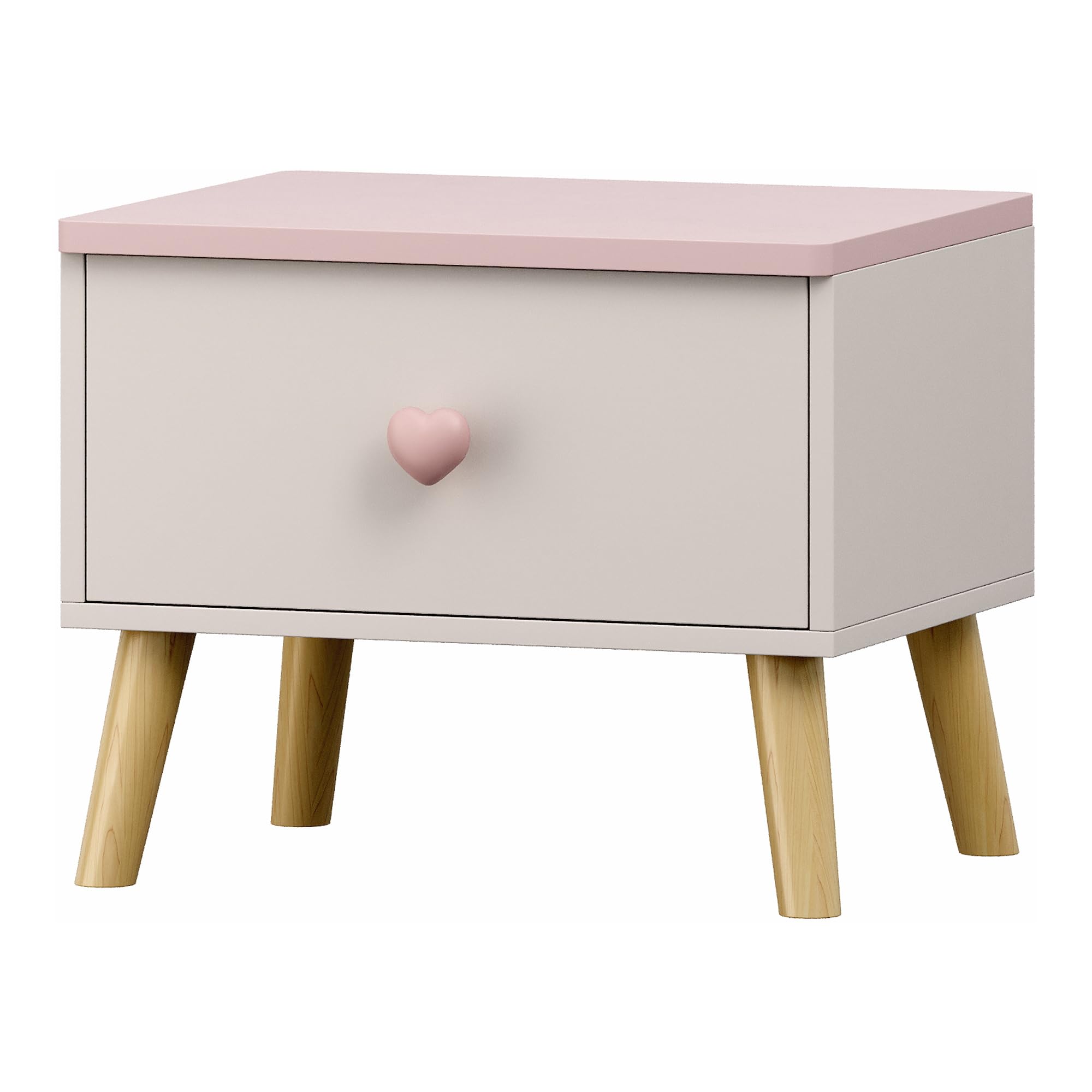 [en.casa] Table de Chevet pour Enfant Table d'Appoint Tiroir avec Poignée en Forme de Coeur pour Chambre Panneau de Particules MDF Bois de Pin 31 x 38 x 30 cm Blanc Rose