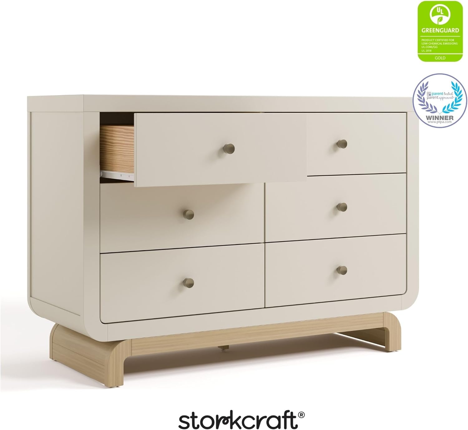 Storkcraft Santorini 6 Drawer Double Dresser (Frosted Oat with Driftwood) - GREENGUARD Gold Certified, Interlocking Drawer System, Dresser Drawer Organizer for Kids Bedroom 6 Drawer Dresser Frosted Oat With Driftwood