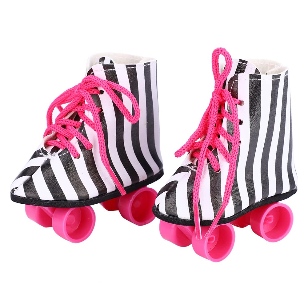 Generic Scarpe da Skate a Rotelle per Bambole Alla Moda da 18 Pollici Accessorio per Bambole Leggero di Alta qualità per Giocattoli per , Rosa (Strisce nere)