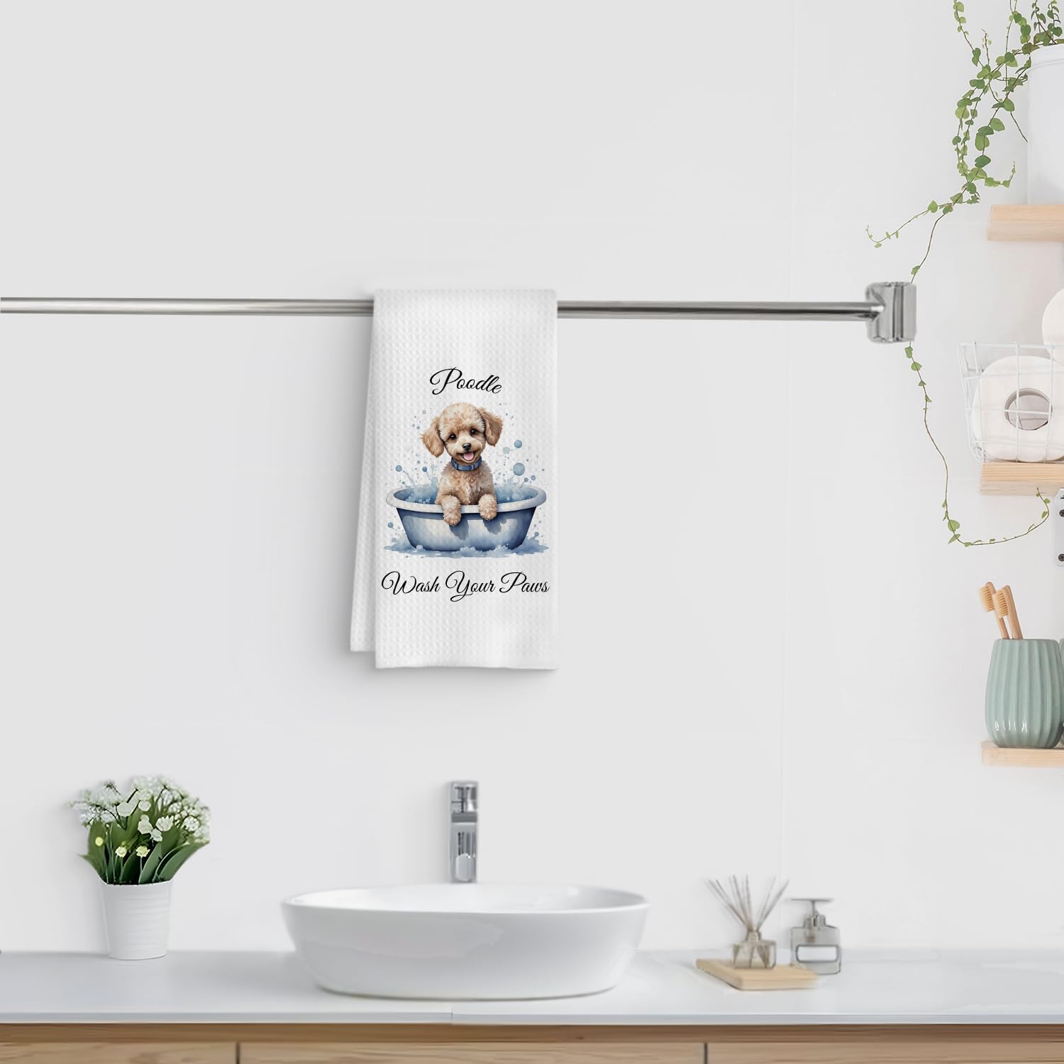 Poodle Gifts Bathroom Hand Towels, Poodle Dog Hand Towels for Bathroom, Poodle Decor Bathroom Towels, Poodle Gifts for Women, Dog Bathroom Decor, Kids Bathroom Decor, 16x24 Inch - Image 3