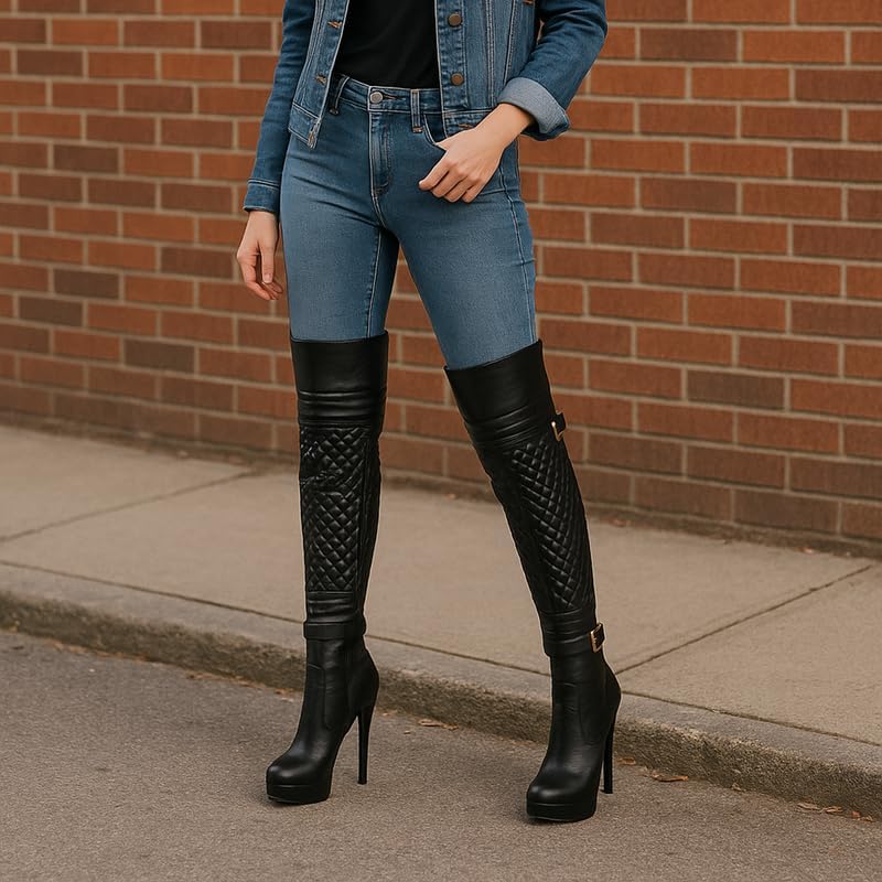 Only maker Women's Over the Knee Thigh High Boots-Platform Stilettos High Heel Boot