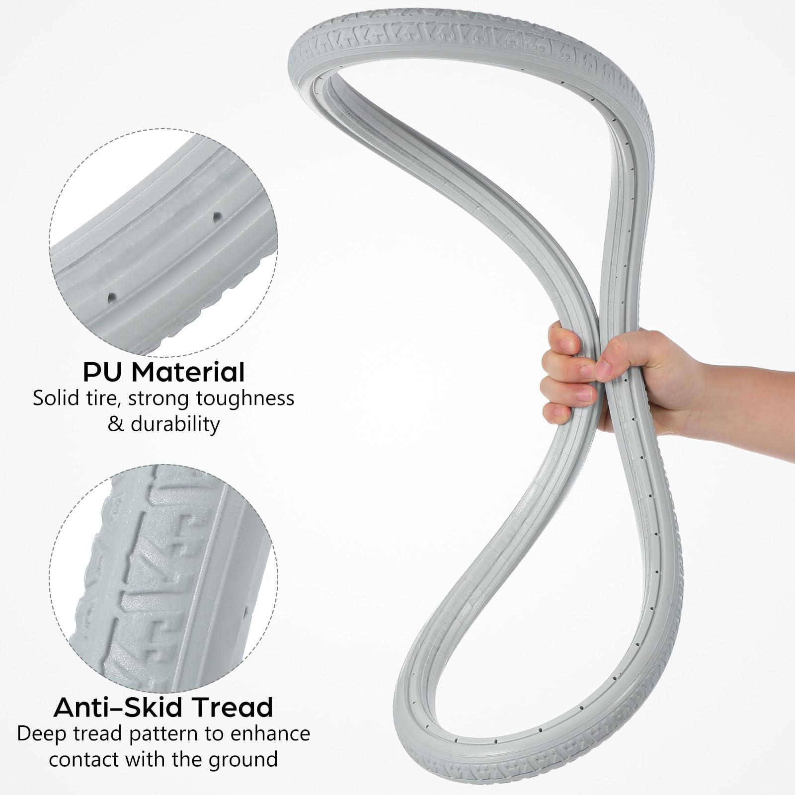 CLISPEED Pneumatici in gomma piena per sedia a rotelle: non graffiati, compatibili con pneumatici per sedia a rotelle in gomma piena, 24 x 1 3/8, ruote di ricambio grigie per sedia a rotelle (grigio