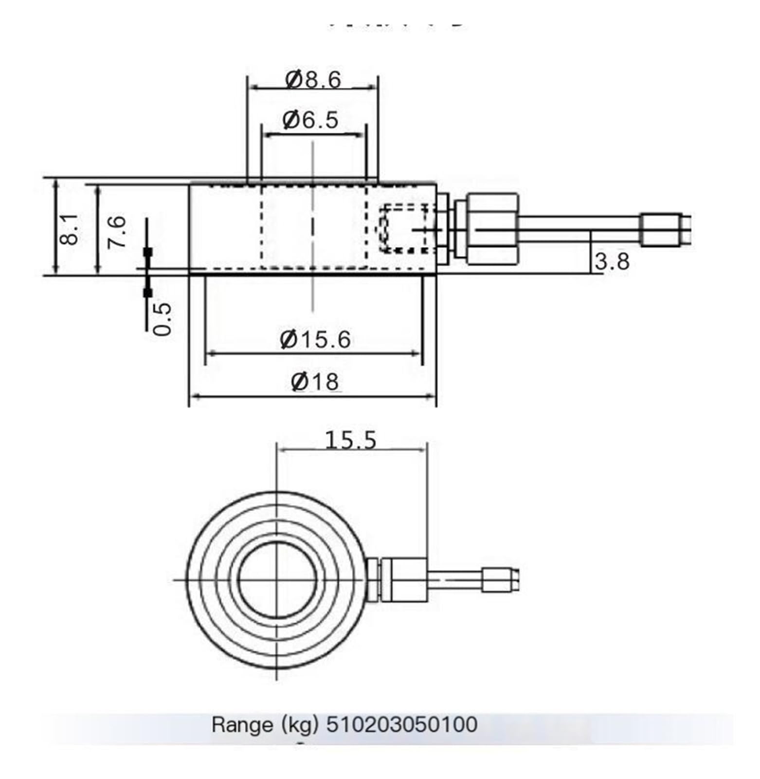 DYHX-001 Célula de carga anular para prueba de tensión