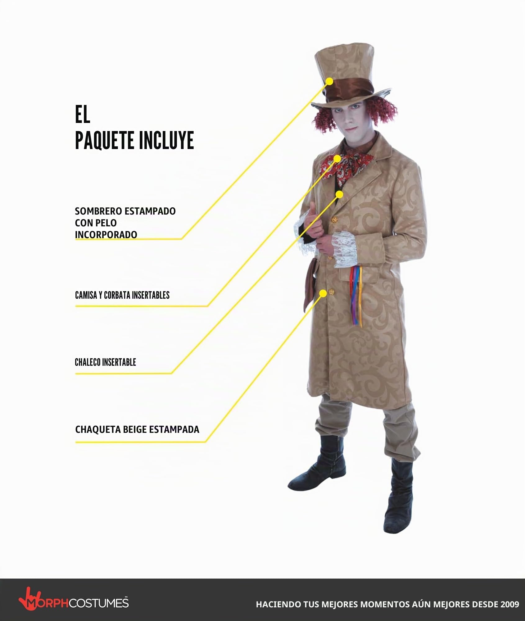 Fun Shack Disfraz Sombrerero Loco Hombre, Disfraz Cuento Halloween