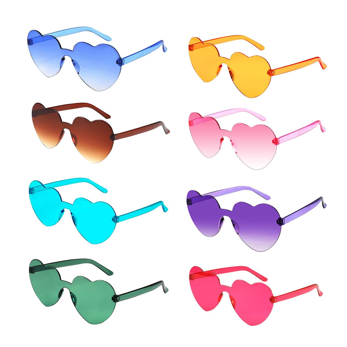 MOSNOW Heart Shaped Sunglasses Bulk 8 Pack Retro Rimless Love Heart Glasses for Women Men, Party Sunglasses for Adults Festival Accessories Funky Eyewear