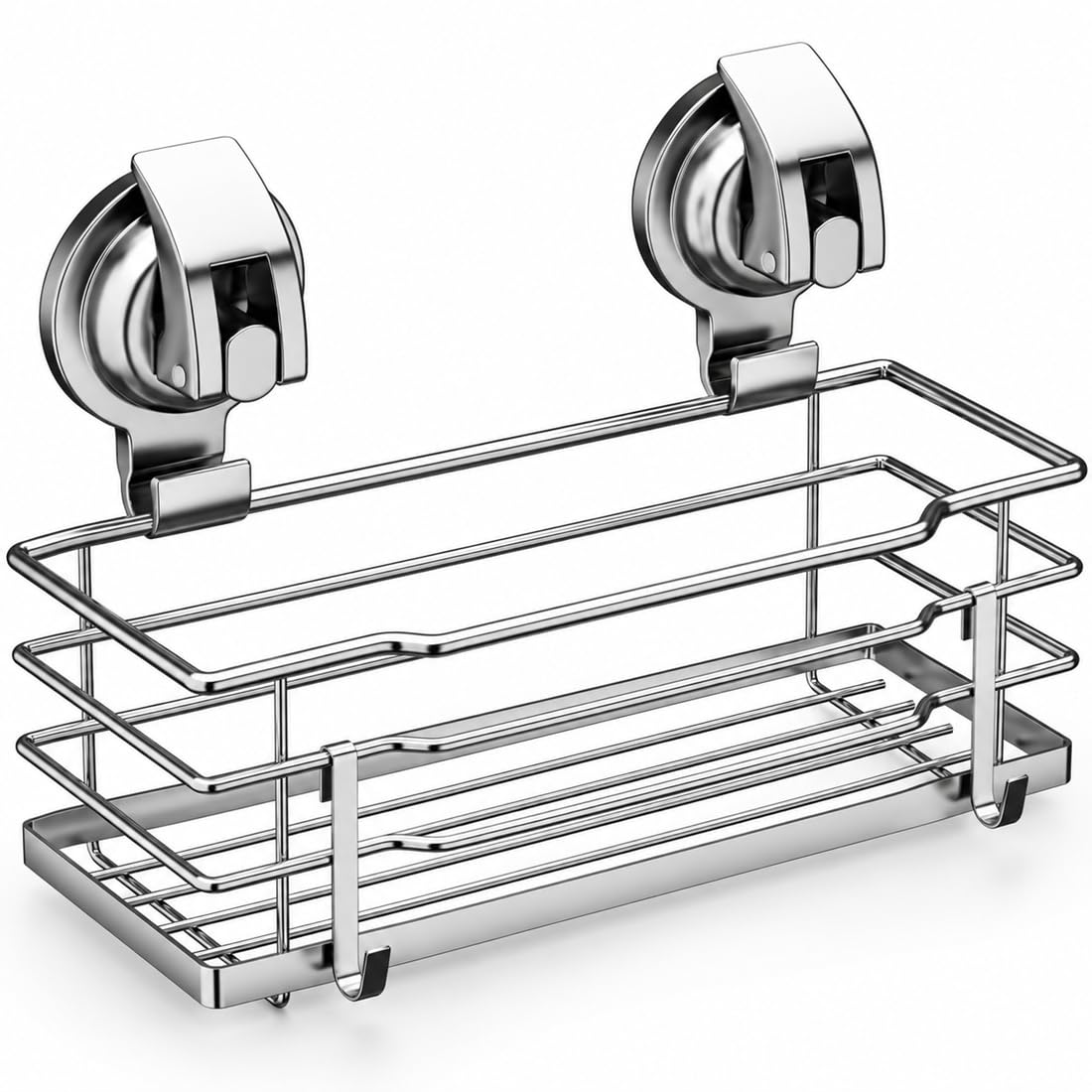 TESOT Suction Cup Shower Caddy, Shower Shelf Soap Dish with Hooks for Razor, Sponge, Rust Proof 304 Stainless Steel, Silver