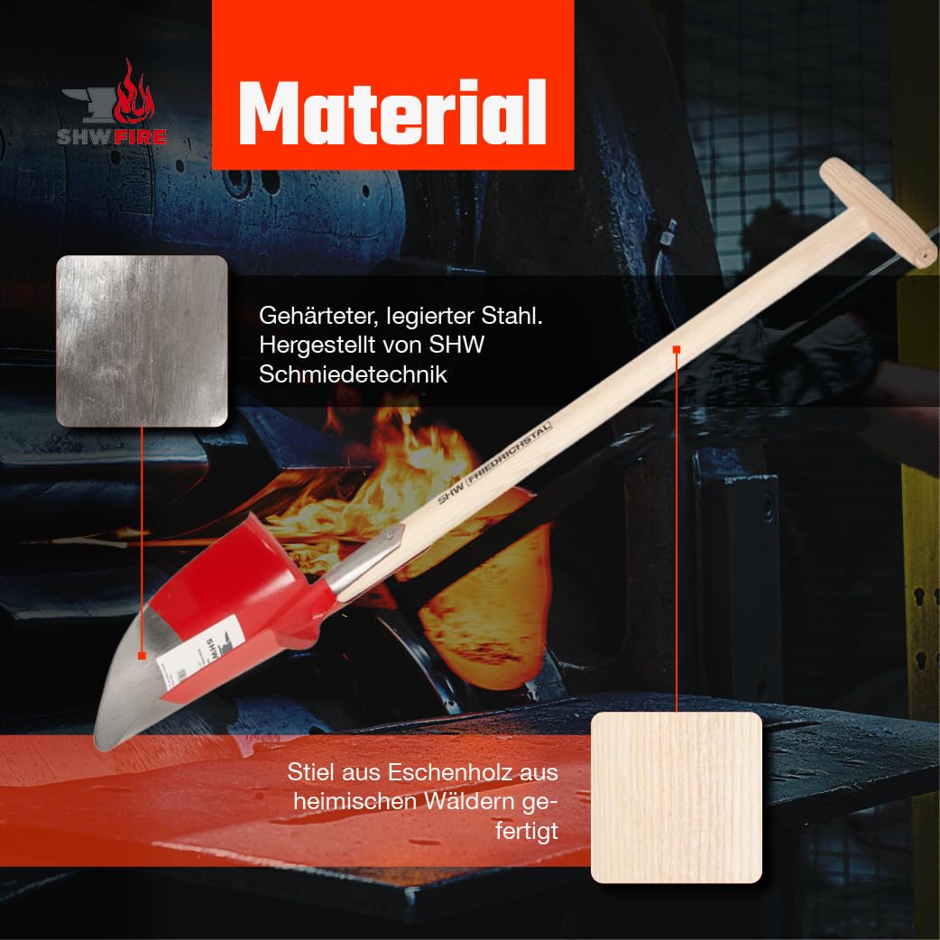 SHW-FIRE | Hohlspaten mit Eschenholzstiel, T-Griff, geschmiedetem Spezialstahl, Spaten ideal zum Pflanzen & Wurzeln durchtrennen | Made in Germany