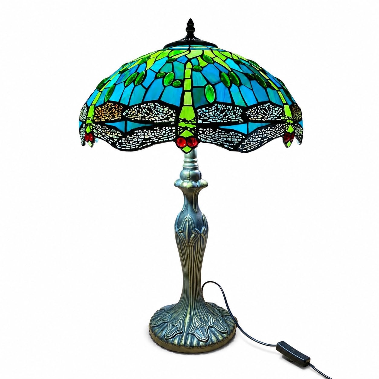 MaxSell Tiffany Dragonfly Style 16 inch Table lamp Handcrafted Stained Glass Shade