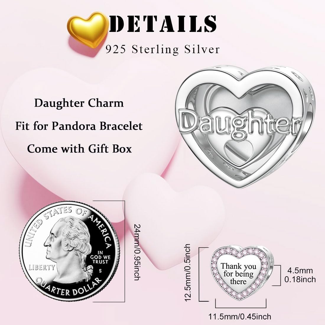 SEVENWELL Family Charms for Pandora Bracelets, Sterling Silver Love Heart Daughter Mom Sister Wife Nana Grandma Beads for Women - Image 2