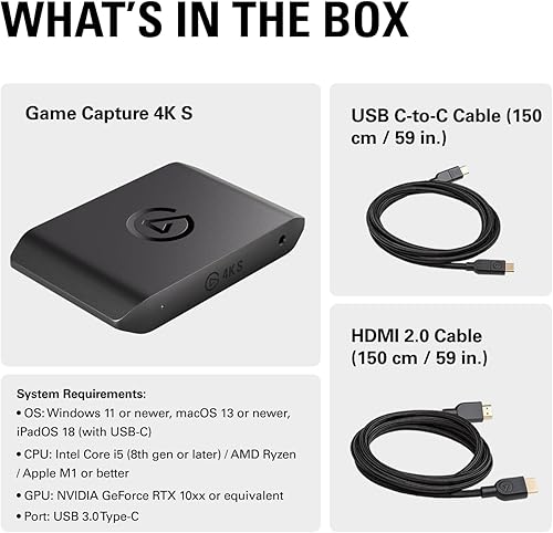 Miniatura 13 de Elgato 4K S – Tarjeta de captura externa para PS5, Xbox Series X/S, Switch 2, PC, Mac, iPad 4K60, 1440p120, o 1080p240 de paso y captura, HDR10