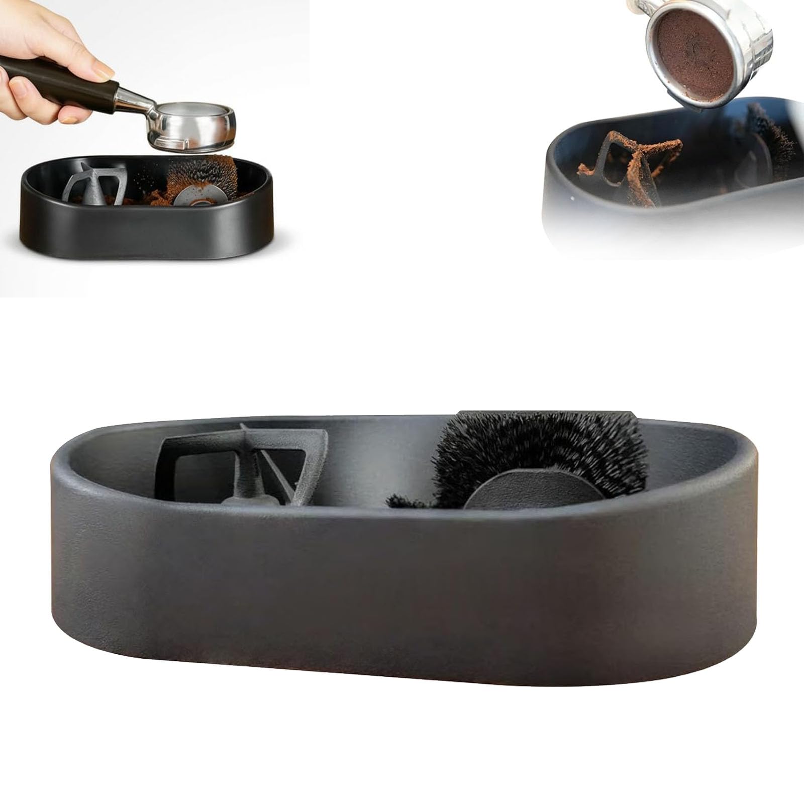 Electric Automatic Coffee Knock Box Cleaner, Professional Portafilter Cleaning Kit & Brush Holder Station for 51/53/58mm Espresso Machines, Barista Grounds Tray