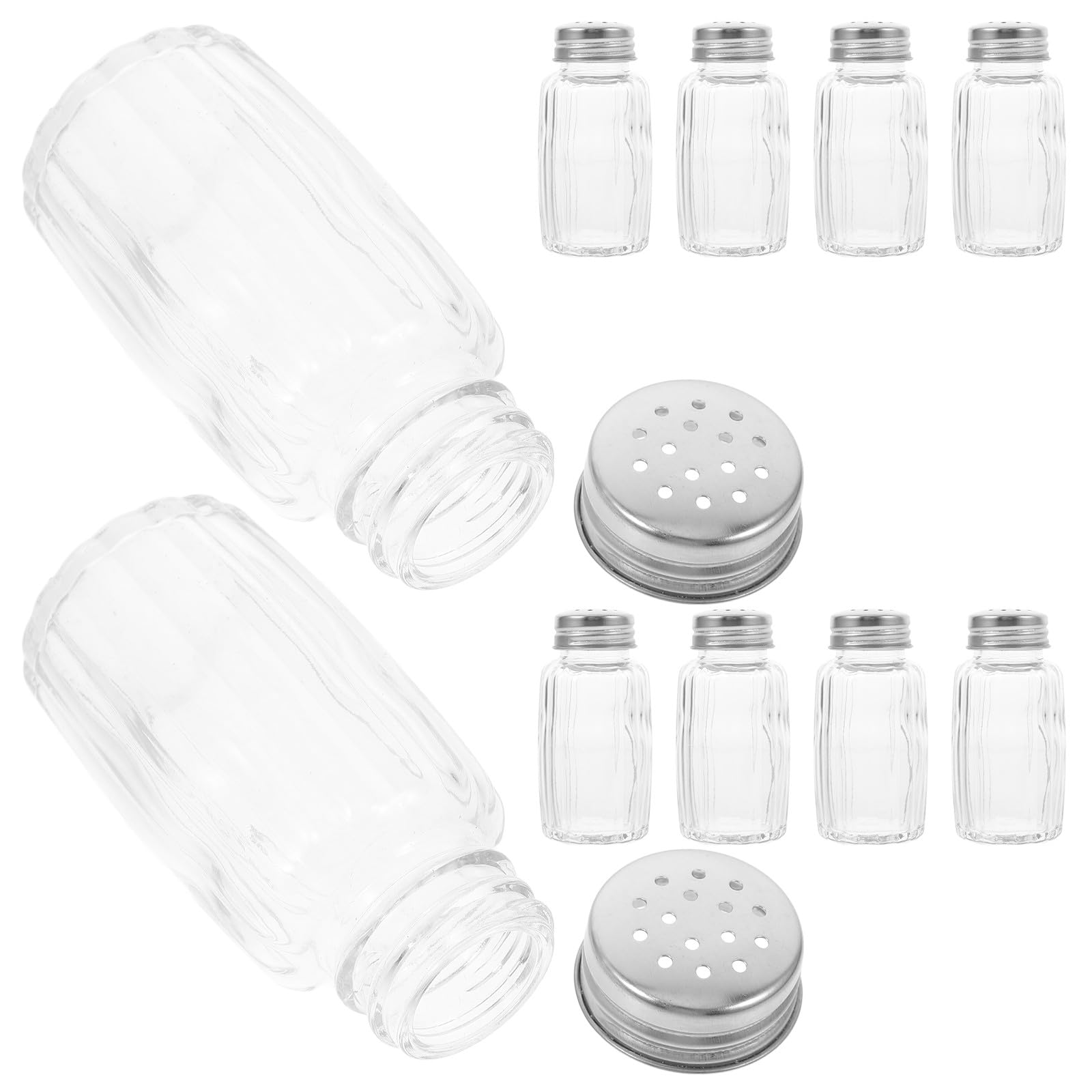 Generisch 10 Stück Salz und Pfefferstreuer aus Glas mit Deckel Wiederverwendbare Gewürzflaschen für Grillen Camping und Küche