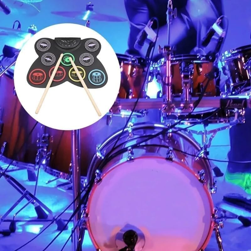 Electronic Drum Kit Portable Digital Drum Set Durable Pad Surface Electric Percussion Instrument for Quiet Practice Home Studio Recording Live Performance Rhythm Control Setup