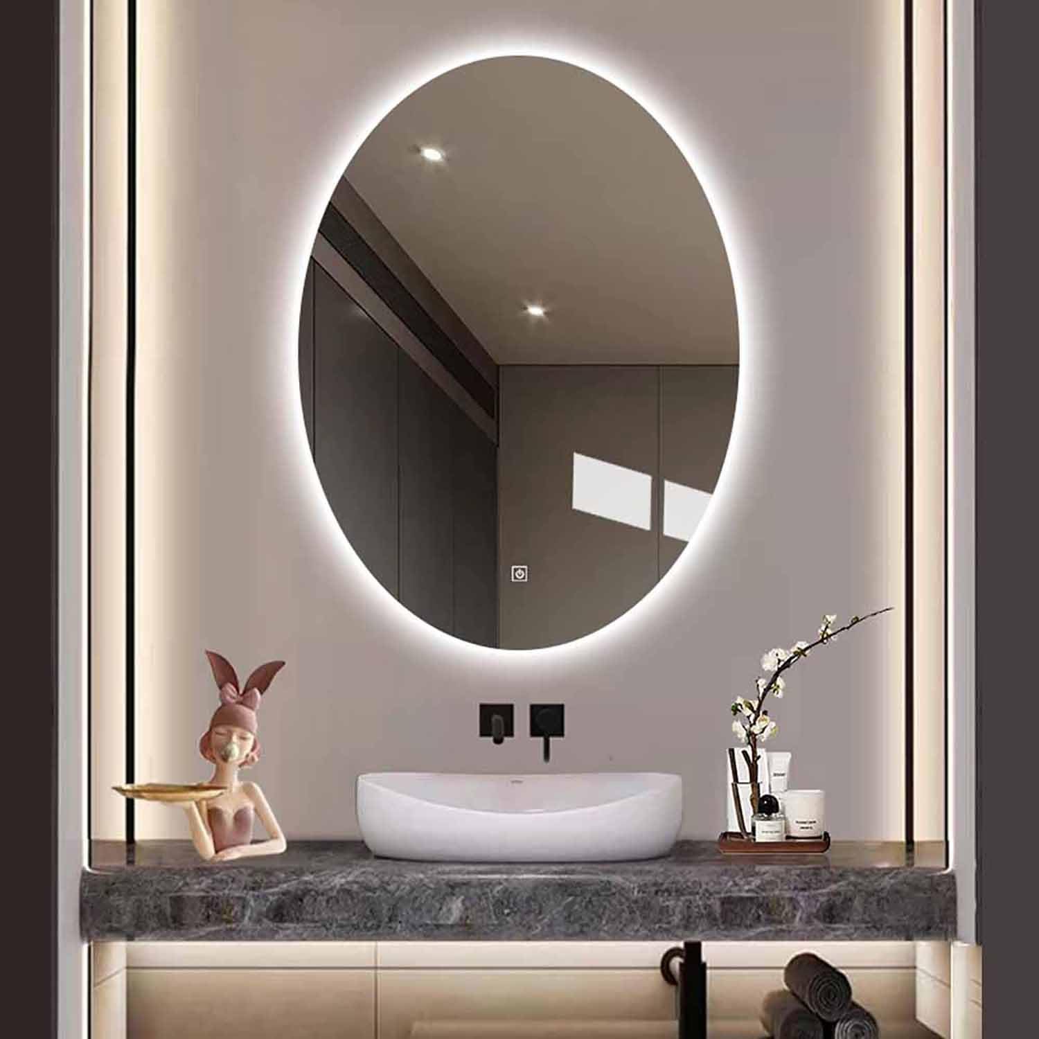FGXHHS 40"x30" Bathroom LED Mirror 24"x32" Oval Frameless Lighted Vanity Fogless Dimmable Backlit 3 Color Temperature Illuminated Anti-Fog Mirror(Backlit,36"x28")