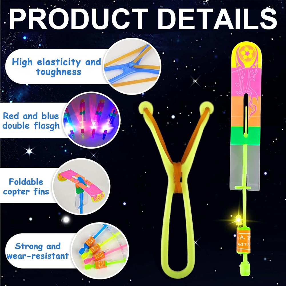 HATFRYF LED Light Slingshot Toy, 20PCS Rocket Helicopter Flying Toys with LED Lights, Flying Toy Party Set - Image 3
