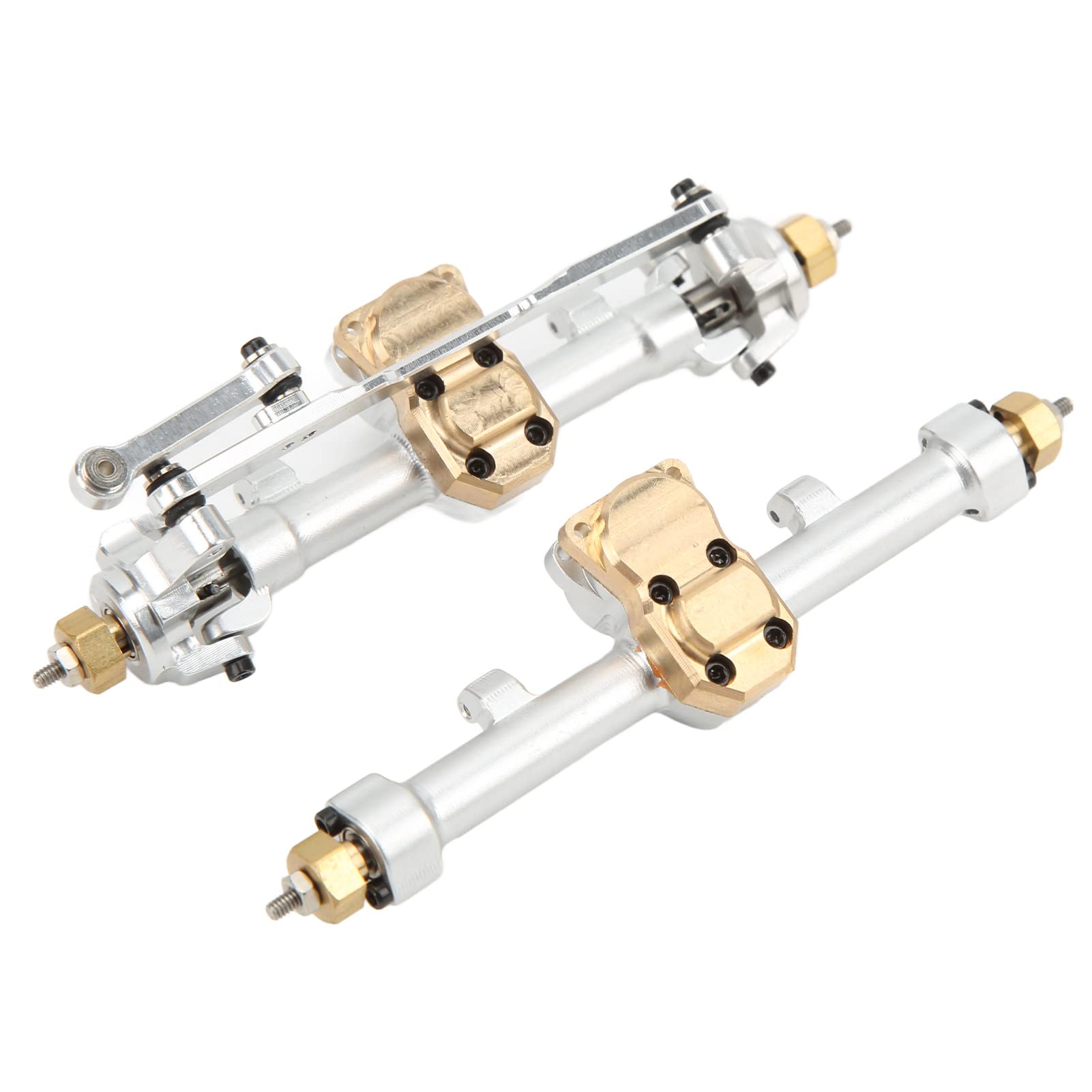 Metalowy zespół Osi Przedniej i Tylnej RC, Części Zamienne ze Stopu Aluminium z Mosiądzu do Samochodu Axial SCX24 1/24 RC, Przednia Tylna oś ze Stopu Aluminium, Akcesoria do Części (SILVER)