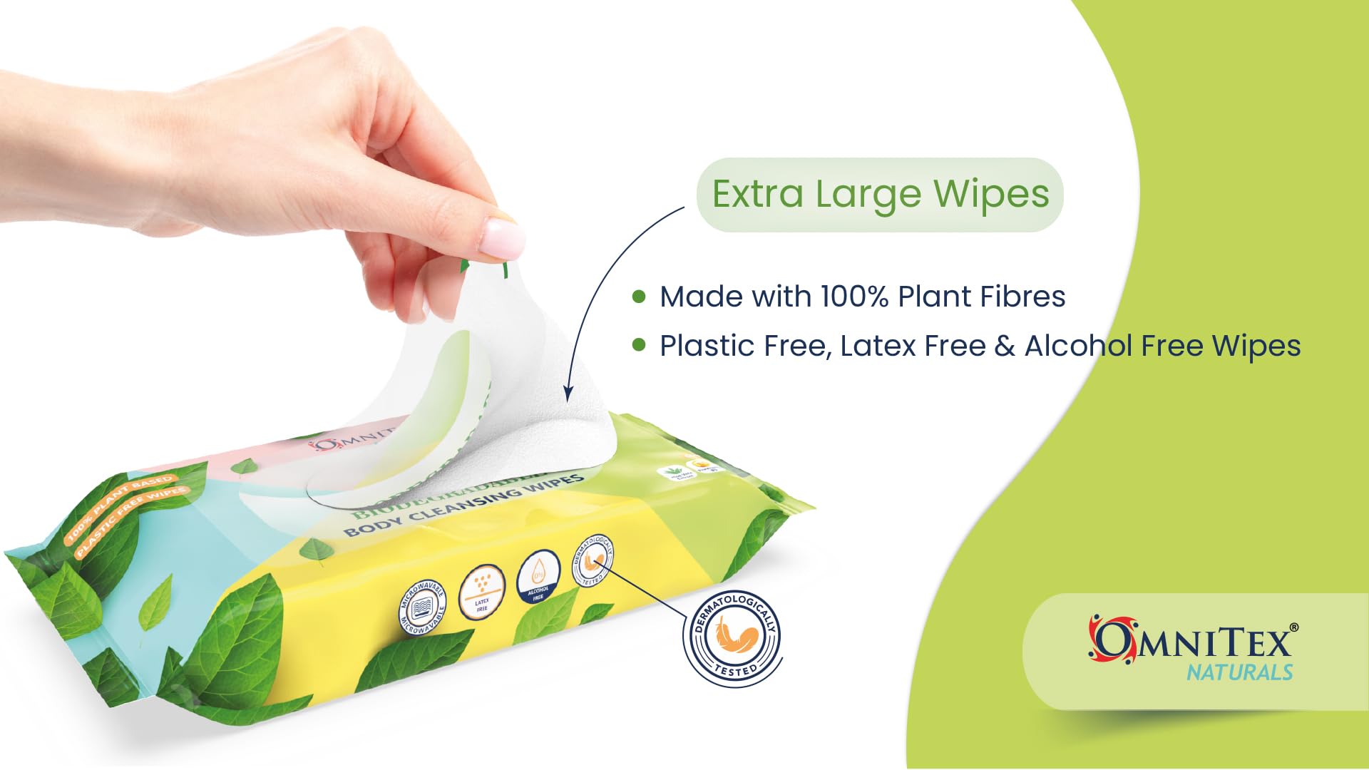 Omnitex Lot de 2 paquets de 40 lingettes nettoyantes biodégradables extra larges et extra épaisses pour le corps – Passent au micro-ondes | Sans rinçage pour le camping, les festivals, le bain au lit