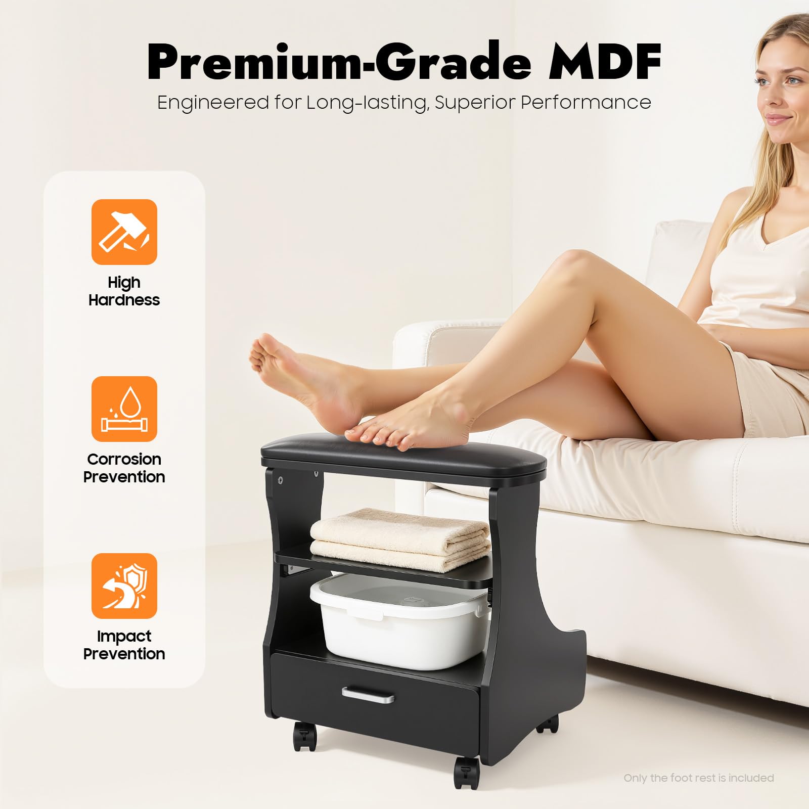 Poggiapiedi per pedicure con 3 cassetti, poggiapiedi per manicure con ruote e freni, poggiapiedi per pedicure, per salone di bellezza, salone di bellezza, 80 kg