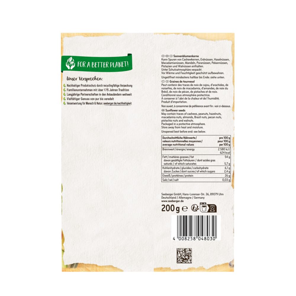 Seeberger Lot de 13 graines de tournesol : noisettes, beurrées et aromatiques de qualité supérieure - Idéal pour la cuisson ou comme garniture, végétalien (13 x 200 g)