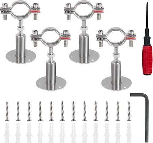 Kodilin 4 soportes de tubo de montaje en pared de acero inoxidable 304, adecuados para tubos OD de 1 pulgada (1.260-1.339 in), altura ajustable de
