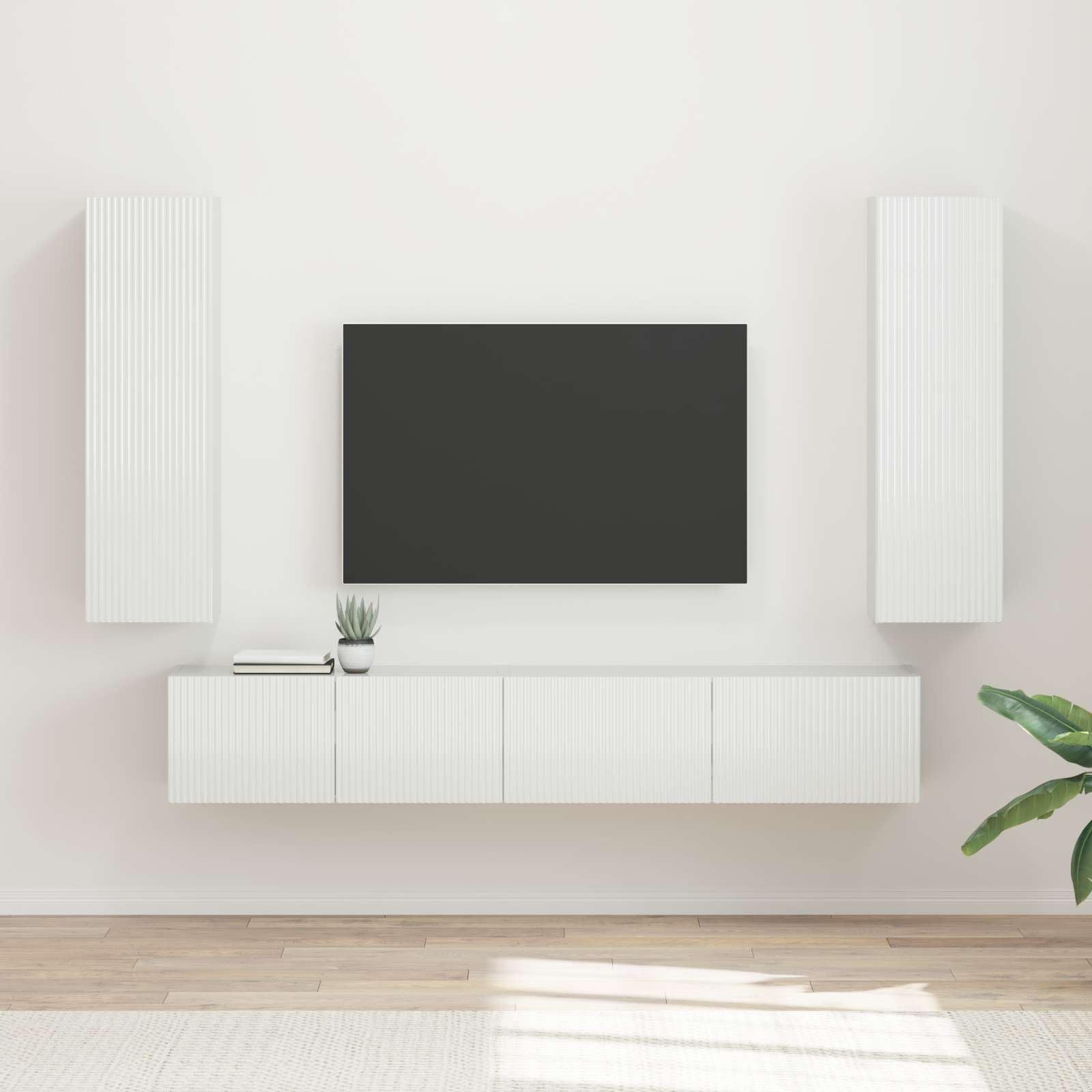 TV-Schrankset Wandmontiert 3-teilig, Hochglanz Weiß Holzwerkstoff, Modernes Media-Center für Wohnzimmer, Elegante Aufbewahrungslösung