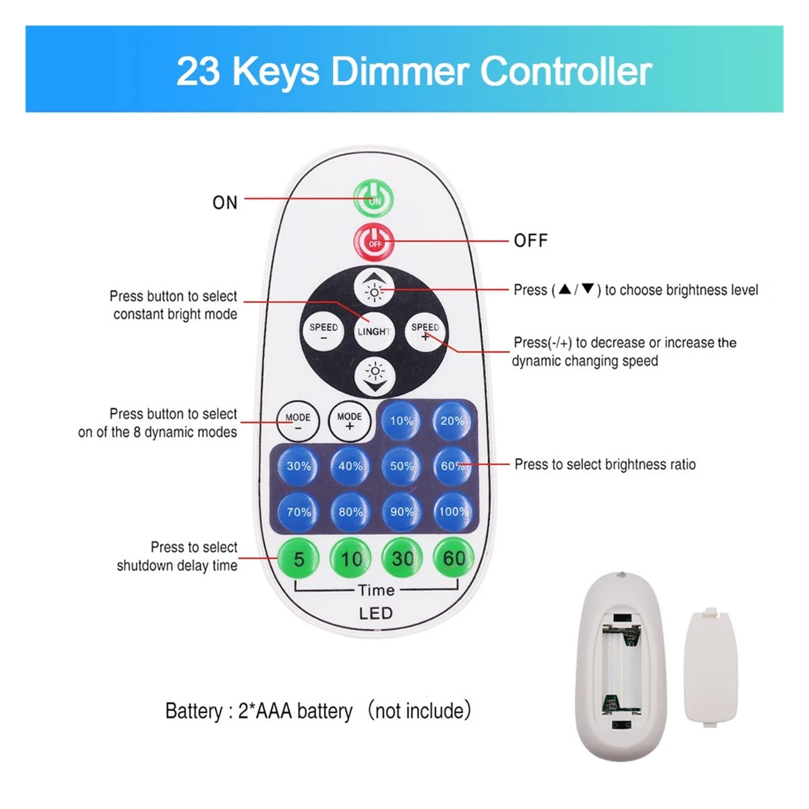 Controlador atenuador LED Control remoto atenuador LED/controlador de pantalla táctil for PCB de 8mm 110V/220V 288Leds/m tira de luz COB(23Key Remote Dimmer,220V AU Plug)